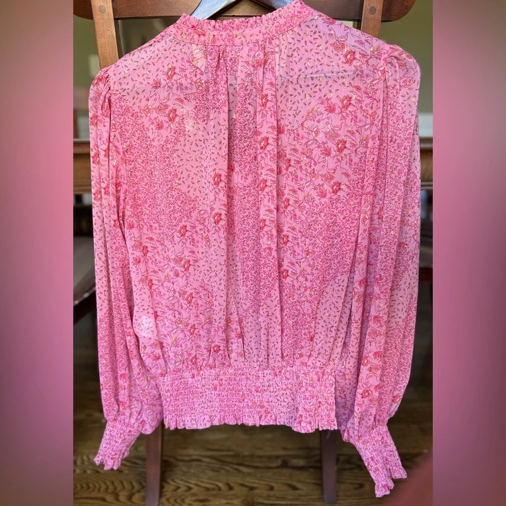 Joie Pink and Gold Floral ballerina blouse Sz M - Picture 3 of 8